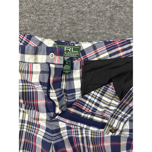 LRL Lauren Ralph Lauren Active‎ Plaid Shorts Women 14 Red & Blue Golf Bermudas - Picture 2 of 13